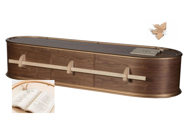 oval walnut veneer coffin