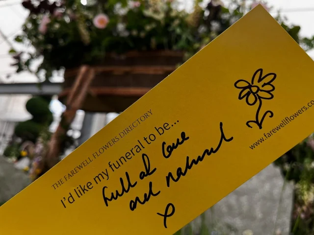So this week we had an exciting trip down to London to the RHS Chelsea Flower Show to see the brilliant work of our friends Carole and Gill @farewellflowers @fieldhouseflowers @tuckshopflowers 

They’ve been on a mission to take funeral flowers to the show - it’s incredible to think that this has never happened before - and not only that but to create a display that has not a single jot of single use plastic or plastic floral foam in it - yes a sustainable display of flowers that were grown just outside London.

And they got gold! 🏆

We were already so excited for what they had achieved but then when we arrived we found they had created these lovely yellow tags and were inviting people to share their thoughts on how their funeral should be. Yes, an interactive flower display inviting people to openly talk about their funeral. And by all accounts they’re struggling to keep up with demand for these important little cards that tell us that ritual, nature and togetherness are still essential human needs even in today’s AI world.

So thank you to Gill, Carole, Nicola and Georgie for reminding us what’s important and creating a beautiful historic first at the heart of a British institution and more importantly, thank you to the ICCM (Institute of Cemetery and Crematorium Management) for their incredible support and sponsorship where others failed to see the relevance.

It’s such a privilege to work with people like Carole and Gill and Julie and her team at the ICCM as we challenge the status quo by gently offering options that are simply better for people and the planet 🌍 
#funeralflowers #chelseaflowershow #sustainable #funerals